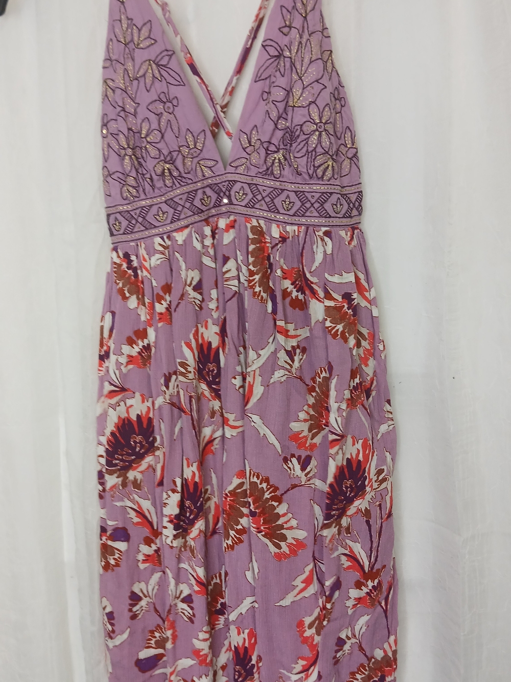 Xhilaration Lavender Floral V-Neck Embroidered Maxi Dress